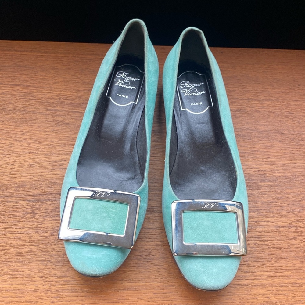 Roger Vivier suede flats with silver heel